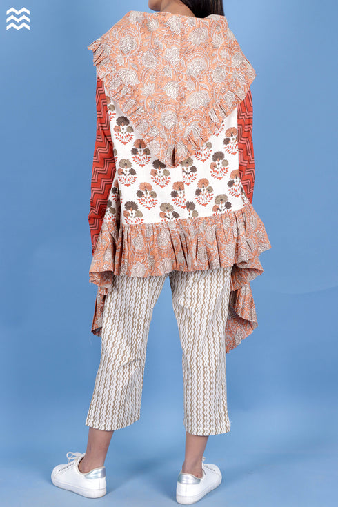 Khaadi Cotton Boho Overlay Jacket In Floral Block Print